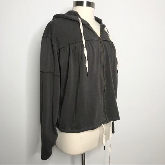 Young Fabulous & Broke Medium M Gray Ruched Full Zip Sweatshirt French Terry - Picture 2 of 8